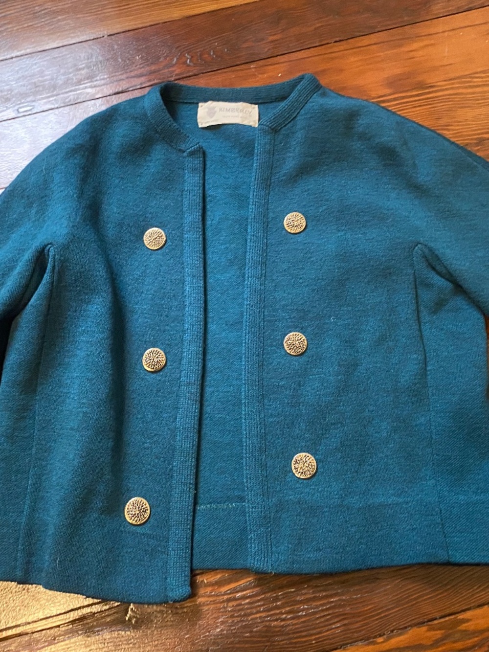 100% wool Kimberly vintage sweater blue with gold hardware